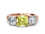 Rose gold Three-Stone Fancy Yellow Asscher Cut Cut Diamond Ring with Channel-Set Band and Prong Setting_12