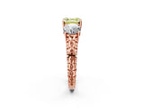 Rose gold Three-Stone Fancy Yellow Asscher Cut Cut Diamond Ring with Channel-Set Band and Prong Setting_14