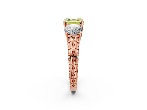 Rose gold Three-Stone Fancy Yellow Asscher Cut Cut Diamond Ring with Channel-Set Band and Prong Setting_2