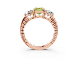 Rose gold Three-Stone Fancy Yellow Asscher Cut Cut Diamond Ring with Channel-Set Band and Prong Setting_3