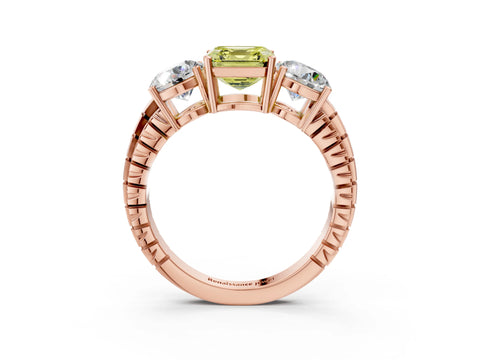 Rose gold Three-Stone Fancy Yellow Asscher Cut Cut Diamond Ring with Channel-Set Band and Prong Setting_3