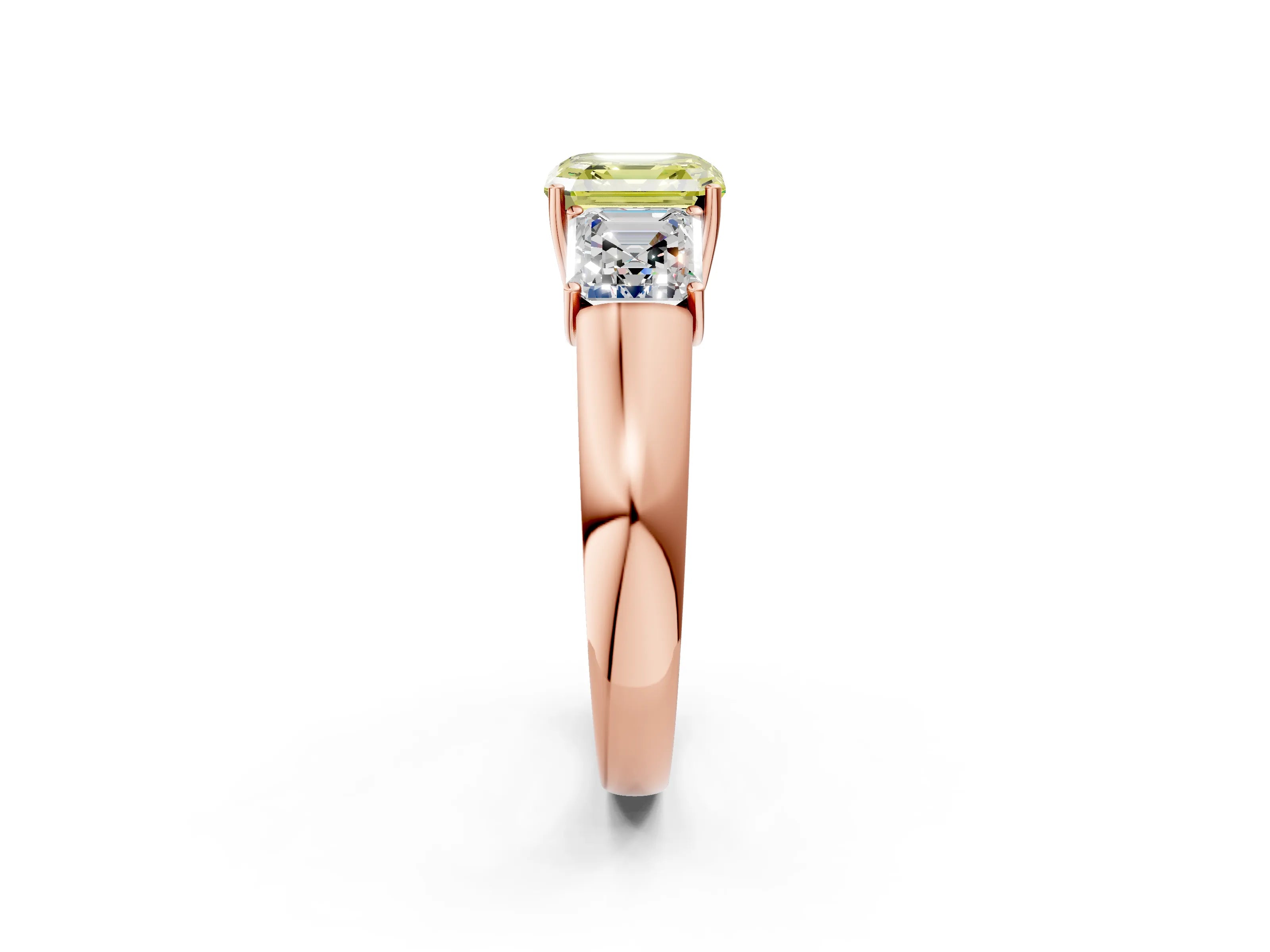 Rose gold Three-Stone Fancy Yellow Asscher Cut Cut Diamond Ring with Prong Setting and Classic Band_2