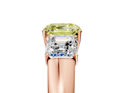 Rose gold Three-Stone Fancy Yellow Asscher Cut Cut Diamond Ring with Prong Setting and Classic Band_5