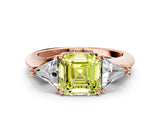Rose gold Three-Stone Fancy Yellow Asscher Cut Cut Diamond Ring with Trillion Side Stones and Four-Prong Setting_3