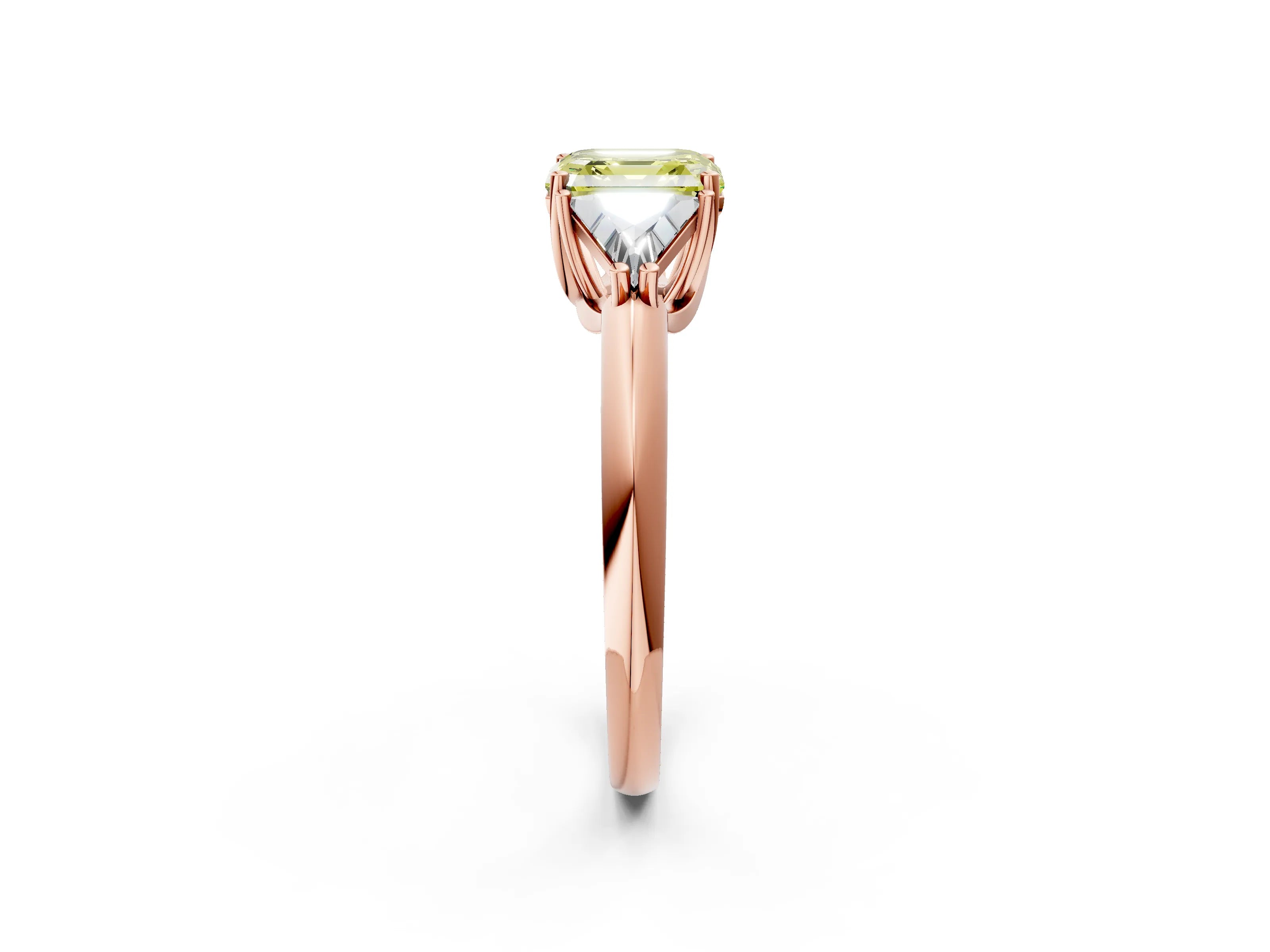 Rose gold Three-Stone Fancy Yellow Asscher Cut Cut Diamond Ring with Trillion Side Stones and Four-Prong Setting_5
