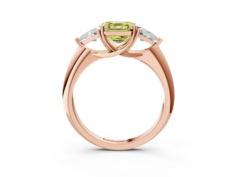 Rose gold Three-Stone Fancy Yellow Asscher Cut Cut Diamond Ring with Trillion Side Stones and Four-Prong Setting_6