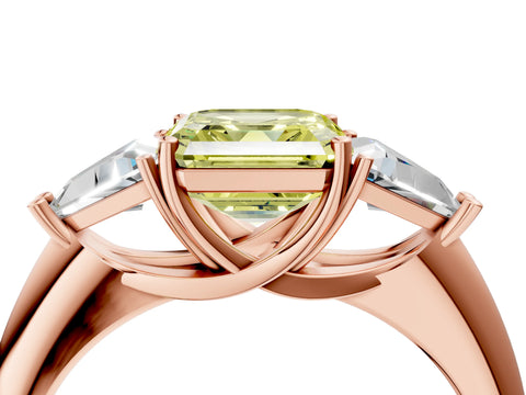 Rose gold Three-Stone Fancy Yellow Asscher Cut Cut Diamond Ring with Trillion Side Stones and Four-Prong Setting_7
