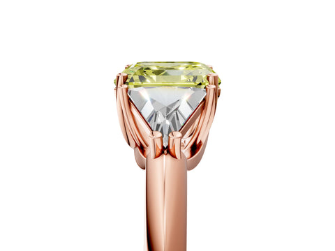 Rose gold Three-Stone Fancy Yellow Asscher Cut Cut Diamond Ring with Trillion Side Stones and Four-Prong Setting_8