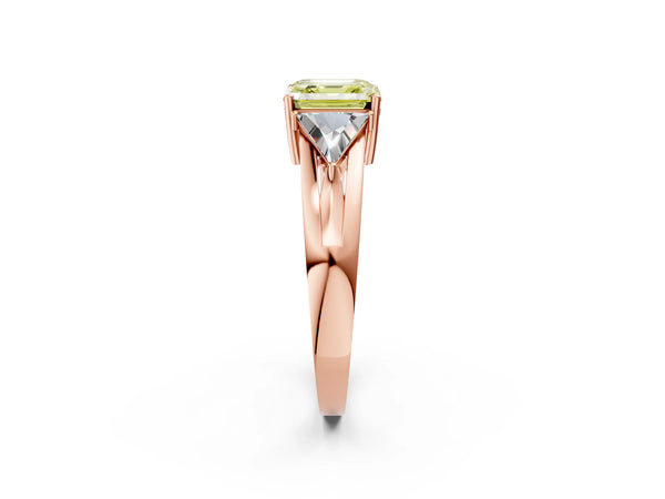 Rose Gold Asscher Cut Split Shank Three Stone Engagement Ring Setting for Fancy Yellow Center