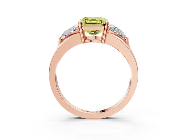 Rose Gold Asscher Cut Split Shank Three Stone Engagement Ring Setting for Fancy Yellow Center