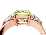 Rose gold Three-Stone Fancy Yellow Asscher Cut Cut Diamond Ring with Trillion Side Stones on a Split Shank Band_4