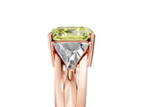 Rose gold Three-Stone Fancy Yellow Asscher Cut Cut Diamond Ring with Trillion Side Stones on a Split Shank Band_5
