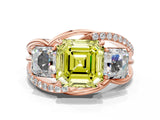 Rose gold Three-Stone Fancy Yellow Asscher Cut Cut Diamond Split Shank Prong Set Ring