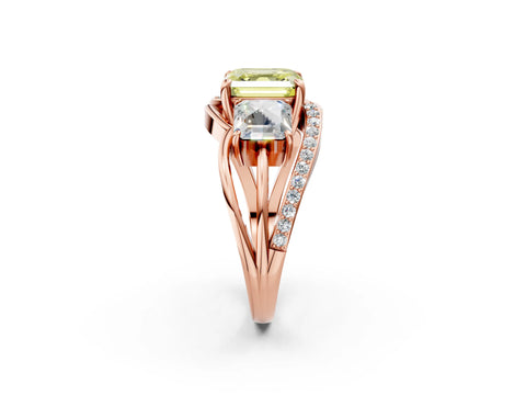 Rose gold Three-Stone Fancy Yellow Asscher Cut Cut Diamond Split Shank Prong Set Ring_14