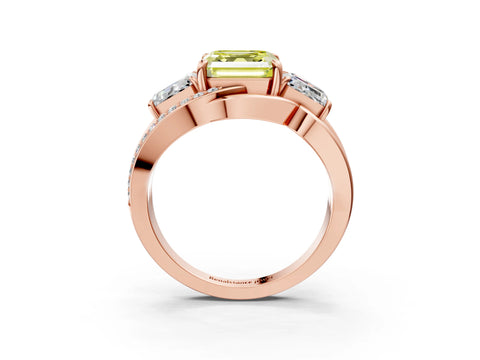 Rose gold Three-Stone Fancy Yellow Asscher Cut Cut Diamond Split Shank Prong Set Ring_15