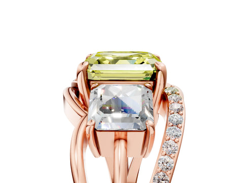 Rose gold Three-Stone Fancy Yellow Asscher Cut Cut Diamond Split Shank Prong Set Ring_17