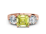 Rose gold Three-Stone Fancy Yellow Asscher Cut Cut Milgrain Band Prong Setting Ring_6