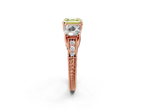Rose gold Three-Stone Fancy Yellow Asscher Cut Cut Milgrain Pavé Engagement Ring_14