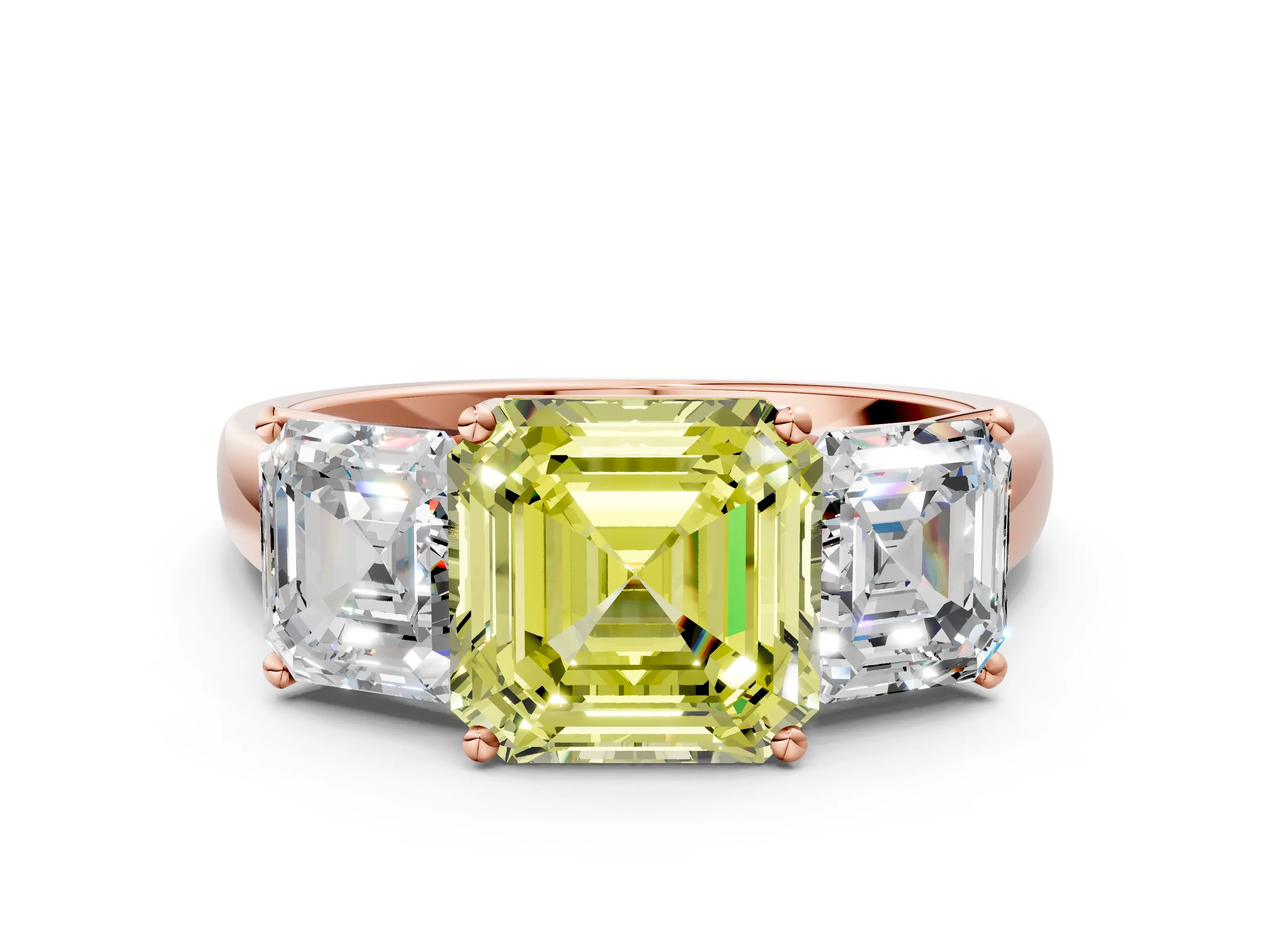 Rose gold Three-Stone Fancy Yellow Asscher Cut Cut Solitaire Ring with Classic Prong Setting