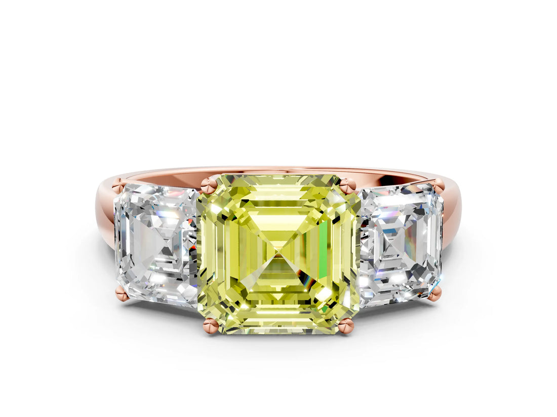 Rose gold Three-Stone Fancy Yellow Asscher Cut Cut Solitaire Ring with Classic Prong Setting