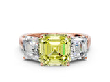 Rose gold Three-Stone Fancy Yellow Asscher Cut Cut Solitaire Ring with Classic Prong Setting