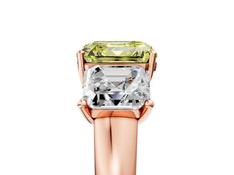 Rose gold Three-Stone Fancy Yellow Asscher Cut Cut Solitaire Ring with Classic Prong Setting_5