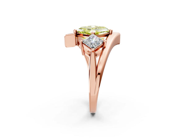 Rose gold Three-Stone Fancy Yellow Asscher Cut Cut Tension Band Ring with Four-Prong Setting