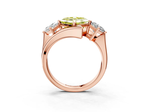 Rose gold Three-Stone Fancy Yellow Asscher Cut Cut Tension Band Ring with Four-Prong Setting