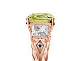 Rose gold Three-Stone Fancy Yellow Asscher Cut Diamond Braided Band Ring with Four-Prong Setting_55