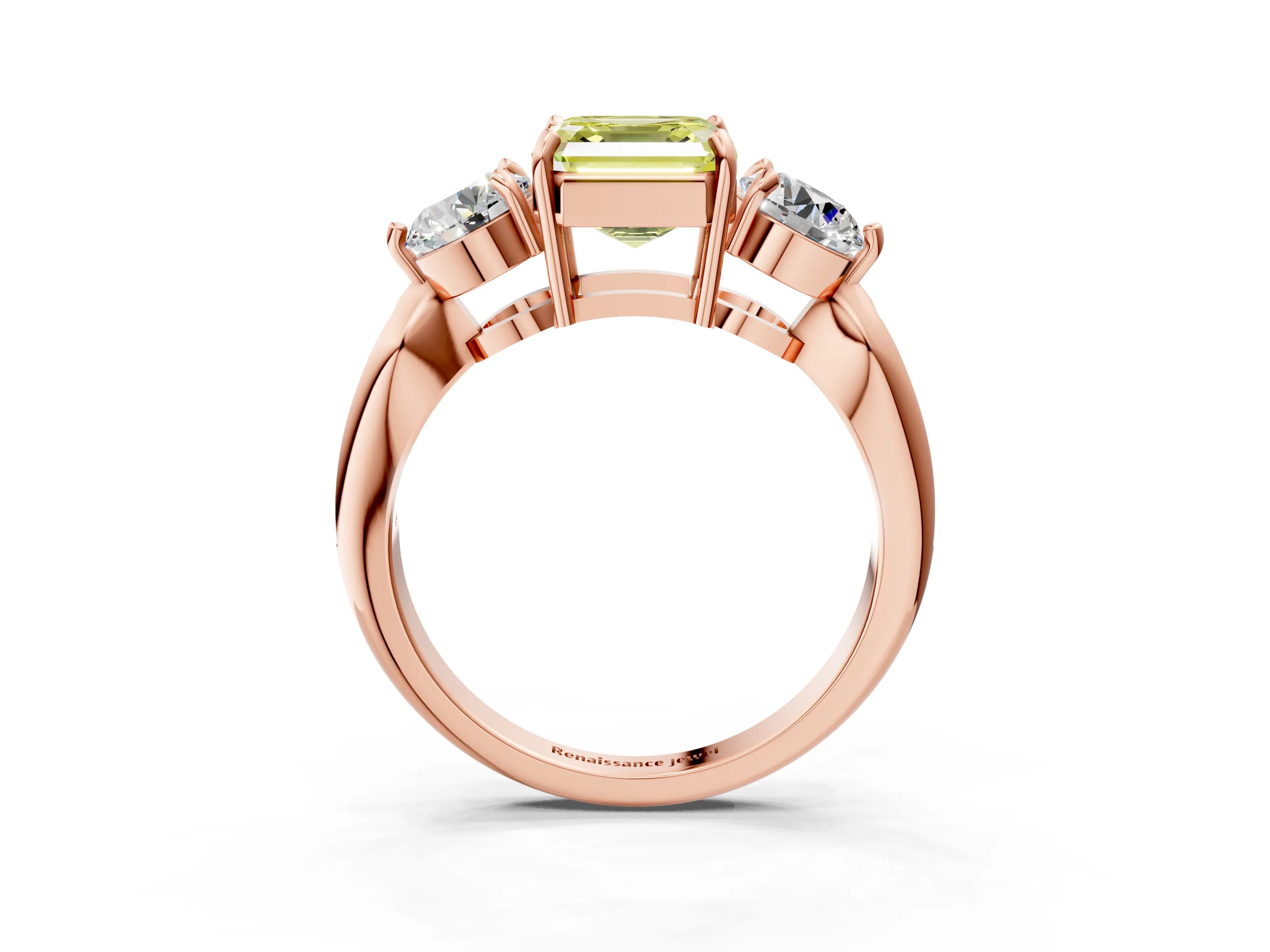 Rose gold Three-Stone Fancy Yellow Asscher Cut Diamond Channel Set Engagement Ring with Prong Setting_15