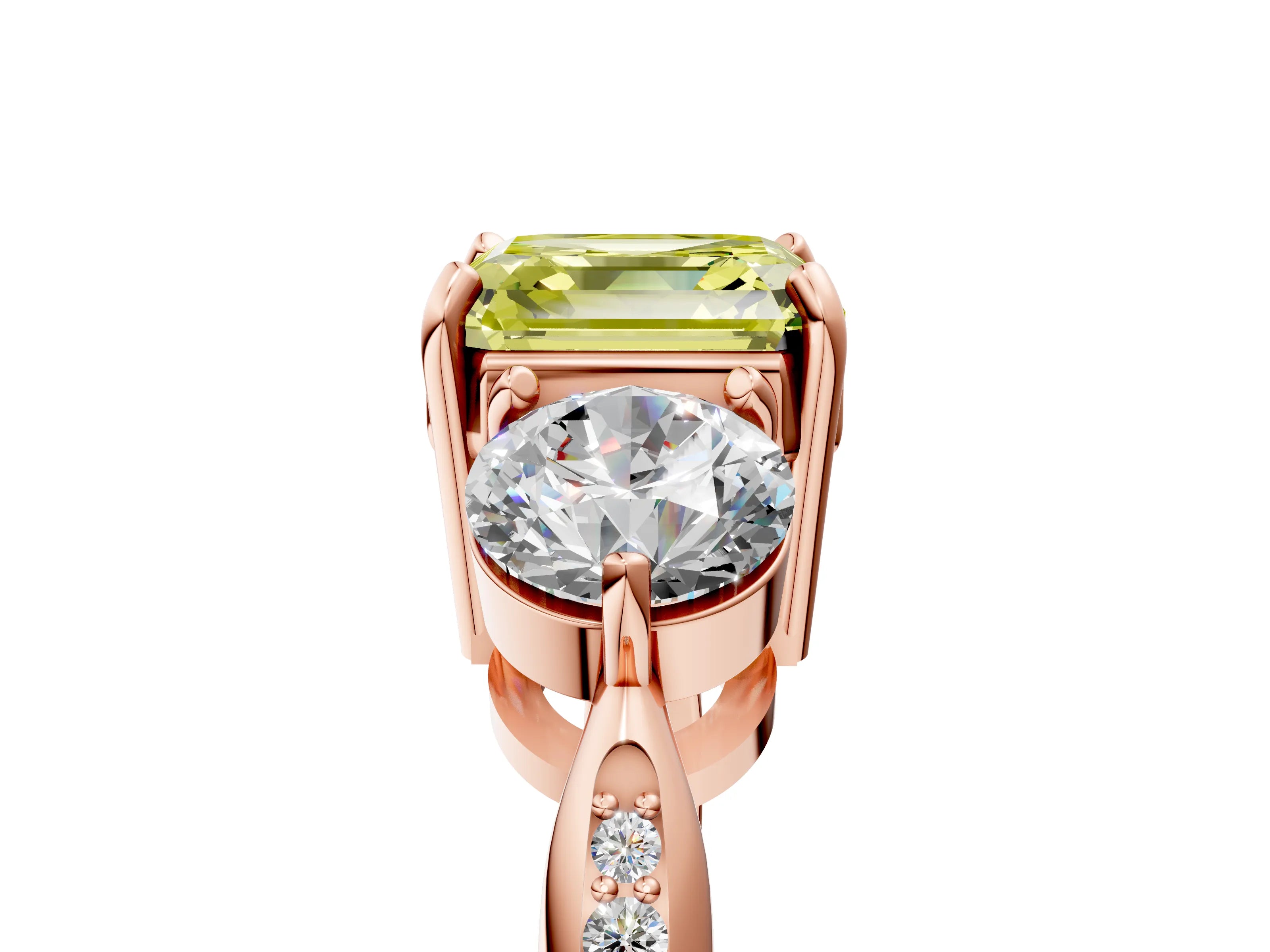 Rose gold Three-Stone Fancy Yellow Asscher Cut Diamond Channel Set Engagement Ring with Prong Setting_17