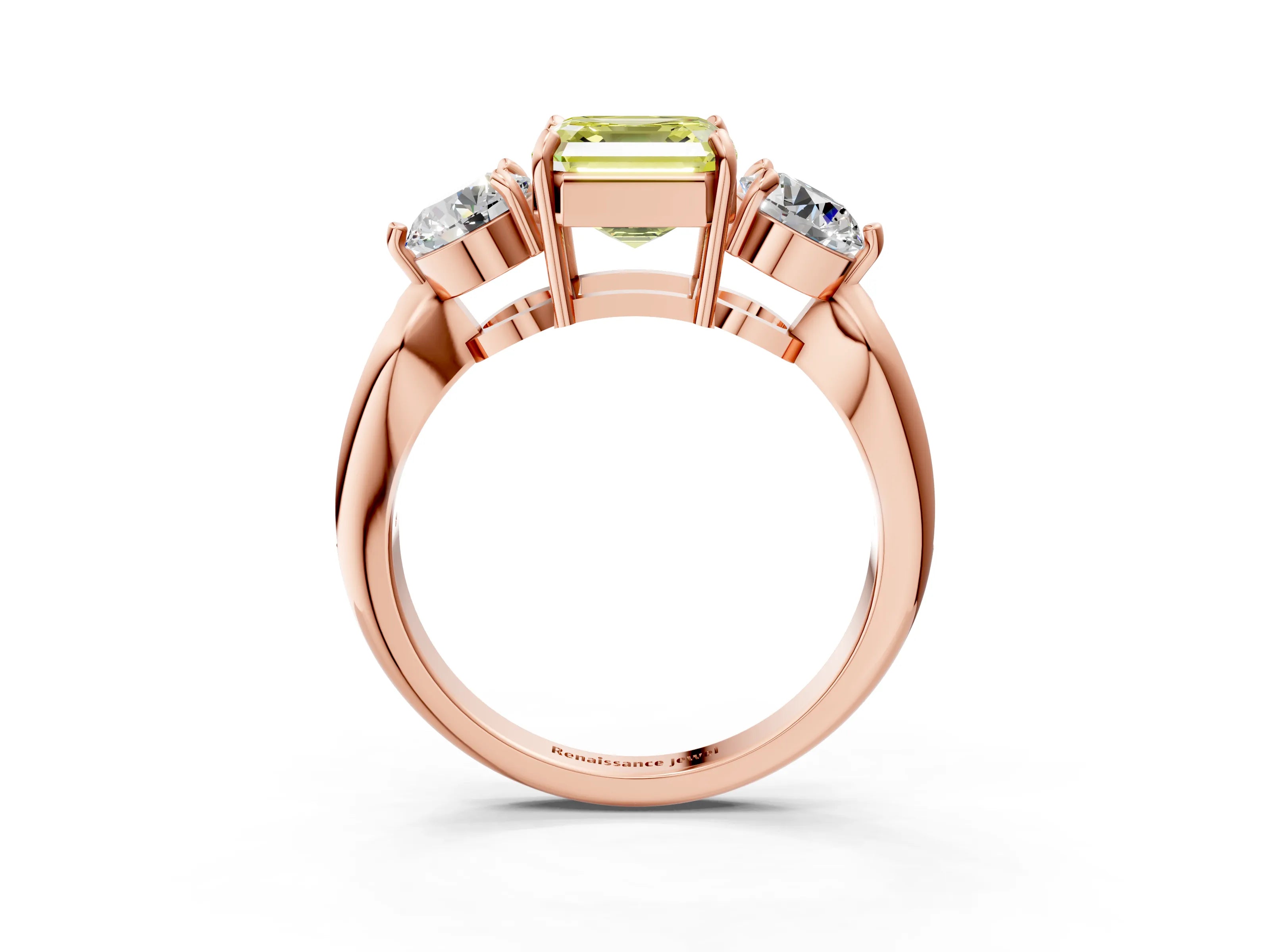 Rose gold Three-Stone Fancy Yellow Asscher Cut Diamond Channel Set Engagement Ring with Prong Setting_3