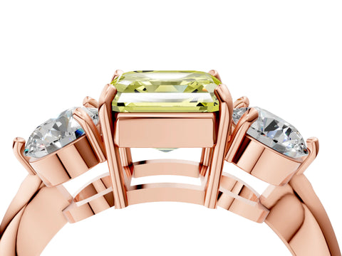 Rose gold Three-Stone Fancy Yellow Asscher Cut Diamond Channel Set Engagement Ring with Prong Setting_4