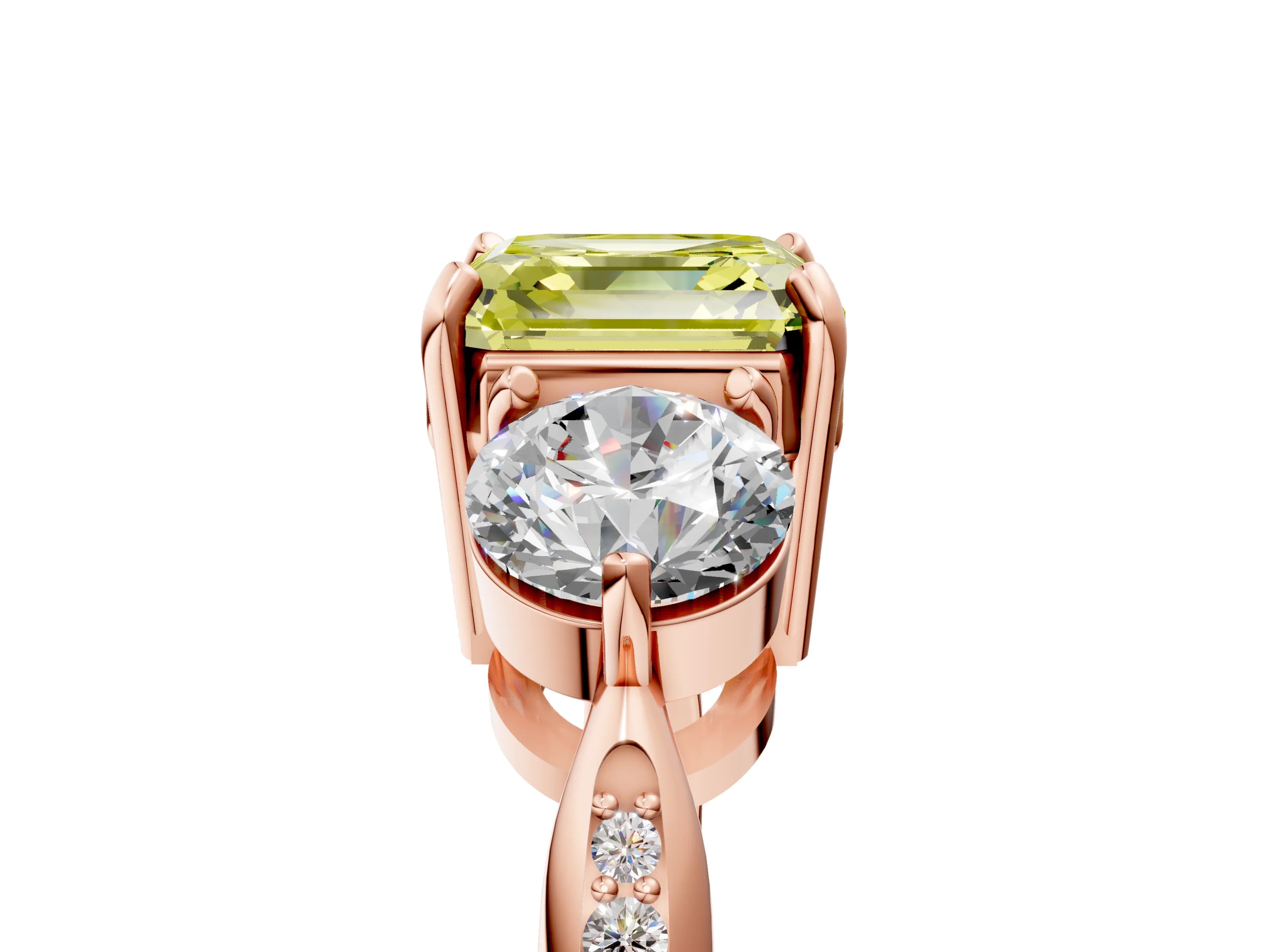 Rose gold Three-Stone Fancy Yellow Asscher Cut Diamond Channel Set Engagement Ring with Prong Setting_5