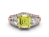 Rose gold Three-Stone Fancy Yellow Asscher Cut Diamond Engagement Ring with Pave Band and Prong Setting_12