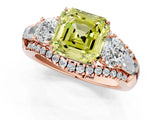 Rose gold Three-Stone Fancy Yellow Asscher Cut Diamond Engagement Ring with Pave Band and Prong Setting_13