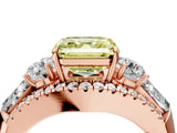 Rose gold Three-Stone Fancy Yellow Asscher Cut Diamond Engagement Ring with Pave Band and Prong Setting_16