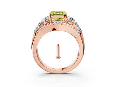 Rose gold Three-Stone Fancy Yellow Asscher Cut Diamond Engagement Ring with Pave Band and Prong Setting_3