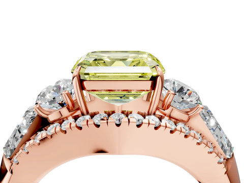 Rose gold Three-Stone Fancy Yellow Asscher Cut Diamond Engagement Ring with Pave Band and Prong Setting_4