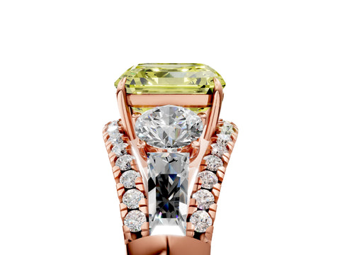 Rose gold Three-Stone Fancy Yellow Asscher Cut Diamond Engagement Ring with Pave Band and Prong Setting_5