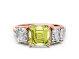Rose gold Three-Stone Fancy Yellow Asscher Cut Diamond Engagement Ring with Prong Setting_3