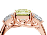 Rose gold Three-Stone Fancy Yellow Asscher Cut Diamond Engagement Ring with Prong Setting_7
