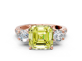 Rose gold Three-Stone Fancy Yellow Asscher  Cut Diamond Pavé Band with Four-Prong Setting