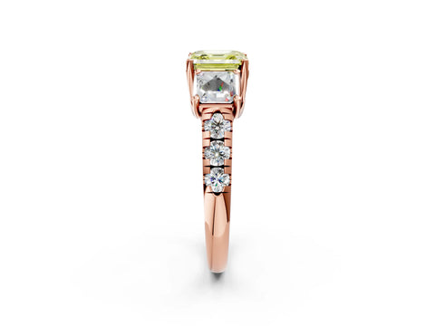 Rose gold Three-Stone Fancy Yellow Asscher Cut Diamond Pavé Band with Prong Setting_2