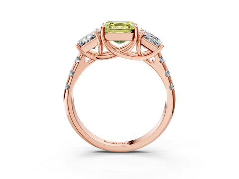 Rose gold Three-Stone Fancy Yellow Asscher Cut Diamond Pavé Band with Prong Setting_3