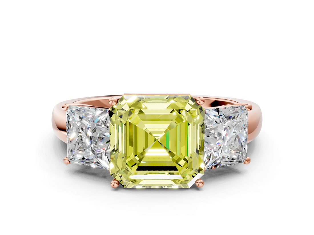 Rose gold Three-Stone Fancy Yellow Asscher  Cut Diamond Ring with Channel-Set Band and Four-Prong Setting_17