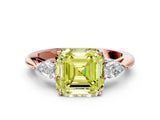 Rose gold Three-Stone Fancy Yellow Asscher Cut Diamond Ring with Pear  Side Stones in Four-Prong Setting_48