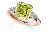 Rose gold Three-Stone Fancy Yellow Asscher Cut Diamond Ring with Pear  Side Stones in Four-Prong Setting_49