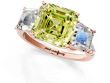 Rose gold Three-Stone Fancy Yellow Asscher Cut Diamond Ring with Round  Pavé Band and Prong Setting_13