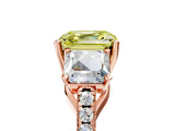 Rose gold Three-Stone Fancy Yellow Asscher Cut Diamond Ring with Round  Pavé Band and Prong Setting_17